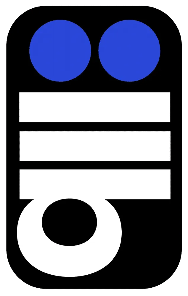 Cartouche noir vertical, les deux ronds bleus en haut, suivi des lettres "l, l, b" disposées verticalement.