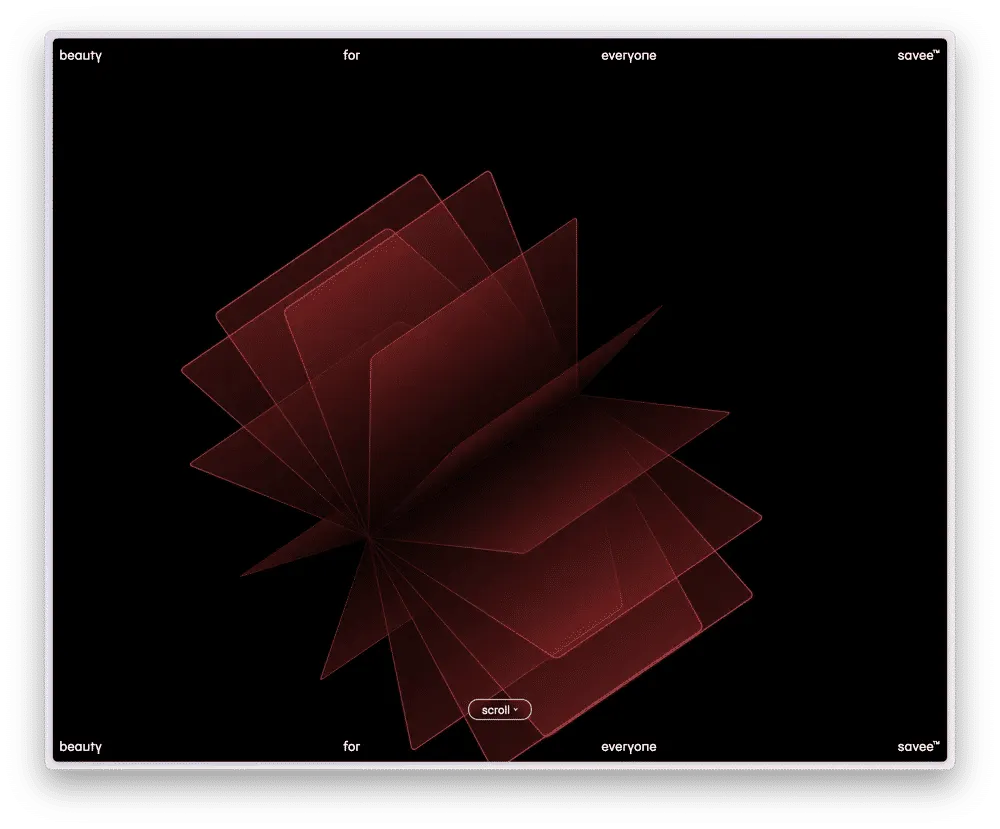 Des rectangles rouges légèrement transparents, tous collés par un côté forment une sorte de moulin à eau, ici en perspective dans l’obscurité.