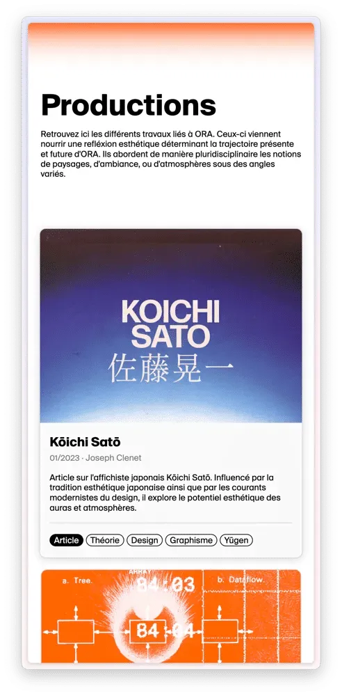 Vue verticale du site, où la grille des travaux est en colonne.